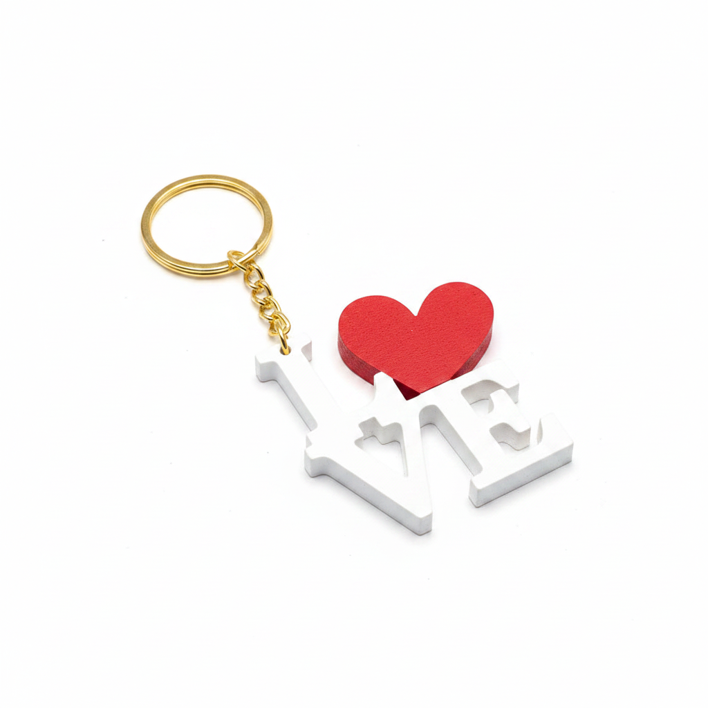 LOVE keyring shown at an angle