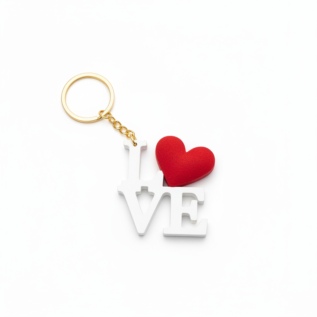 LOVE keyring flat lay on white
