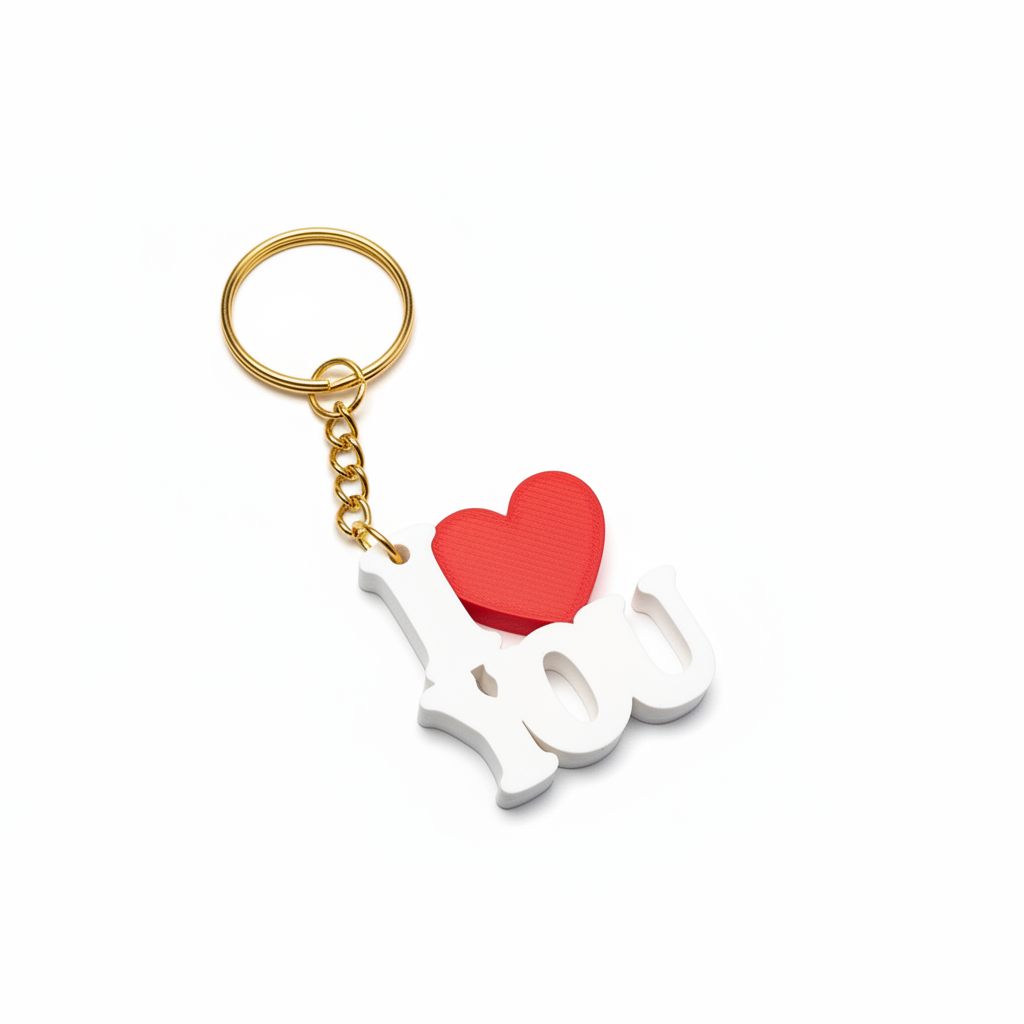 I LOVE YOU keyring shown at an angle