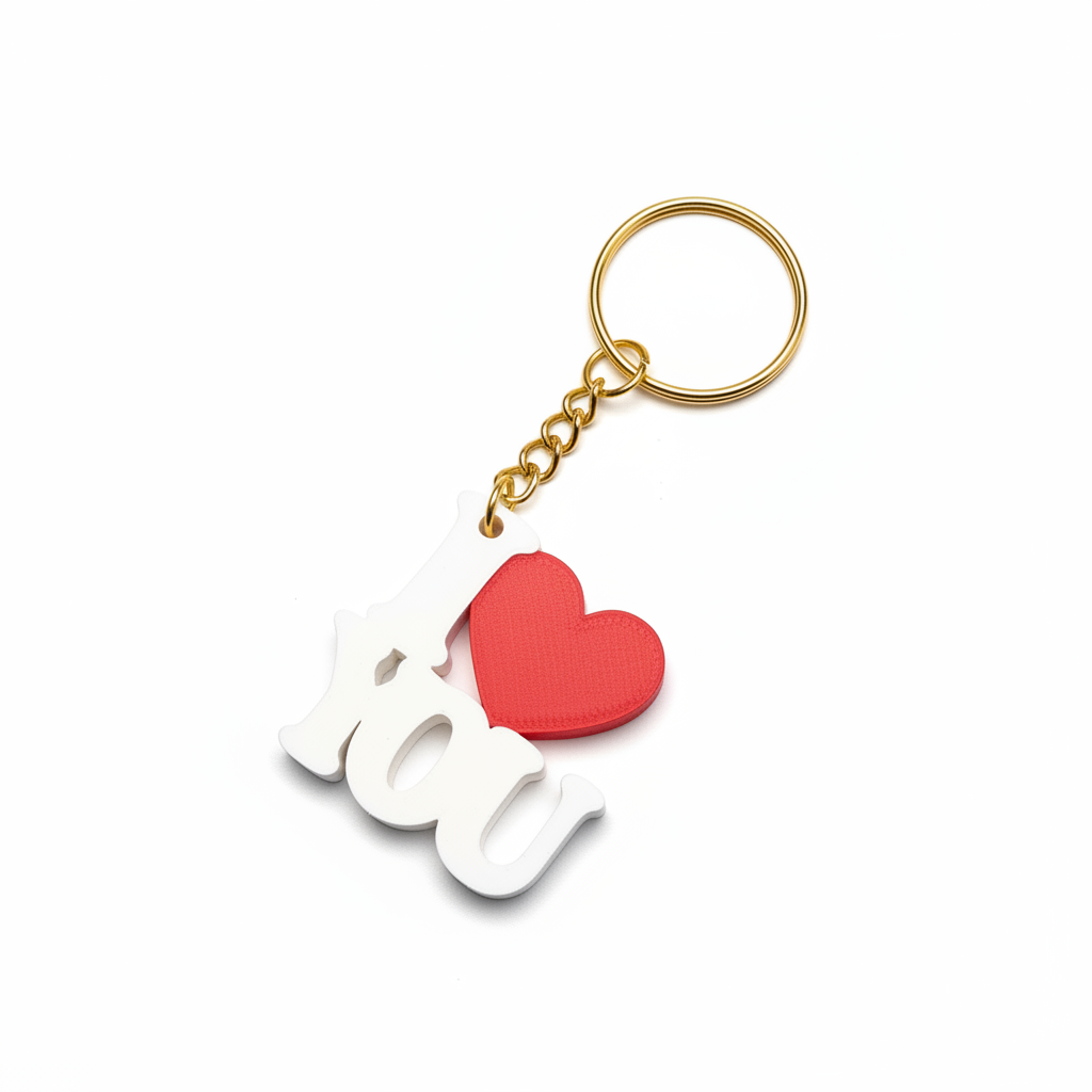 I LOVE YOU keyring flat lay on white