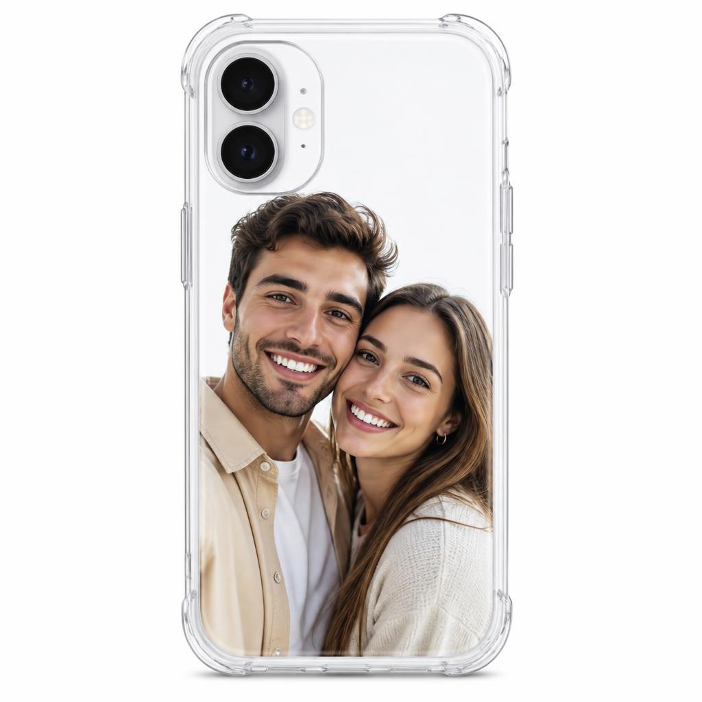 Clear phone case with a customer photo printed inside